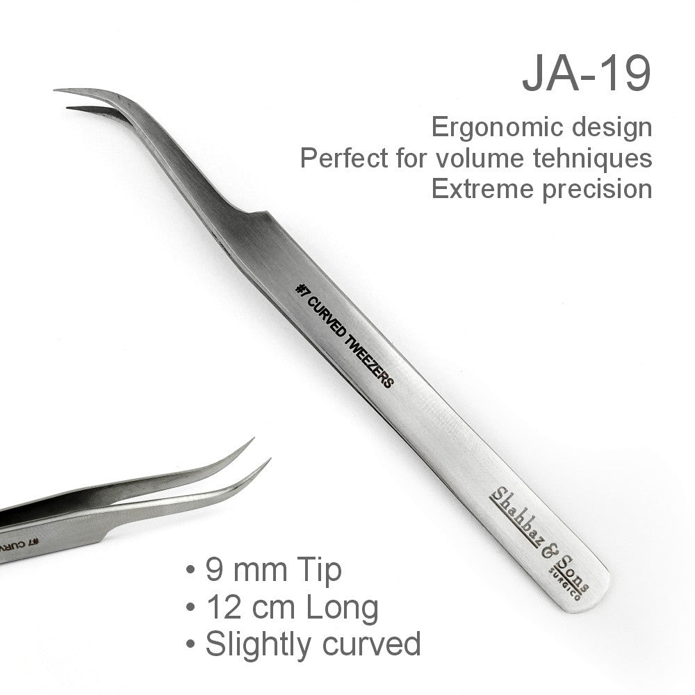 Penseta no.7 Curved Tweezer, Shahbaz & Sons, Precizie excelenta, pentru volum extensii gene + husa cadou