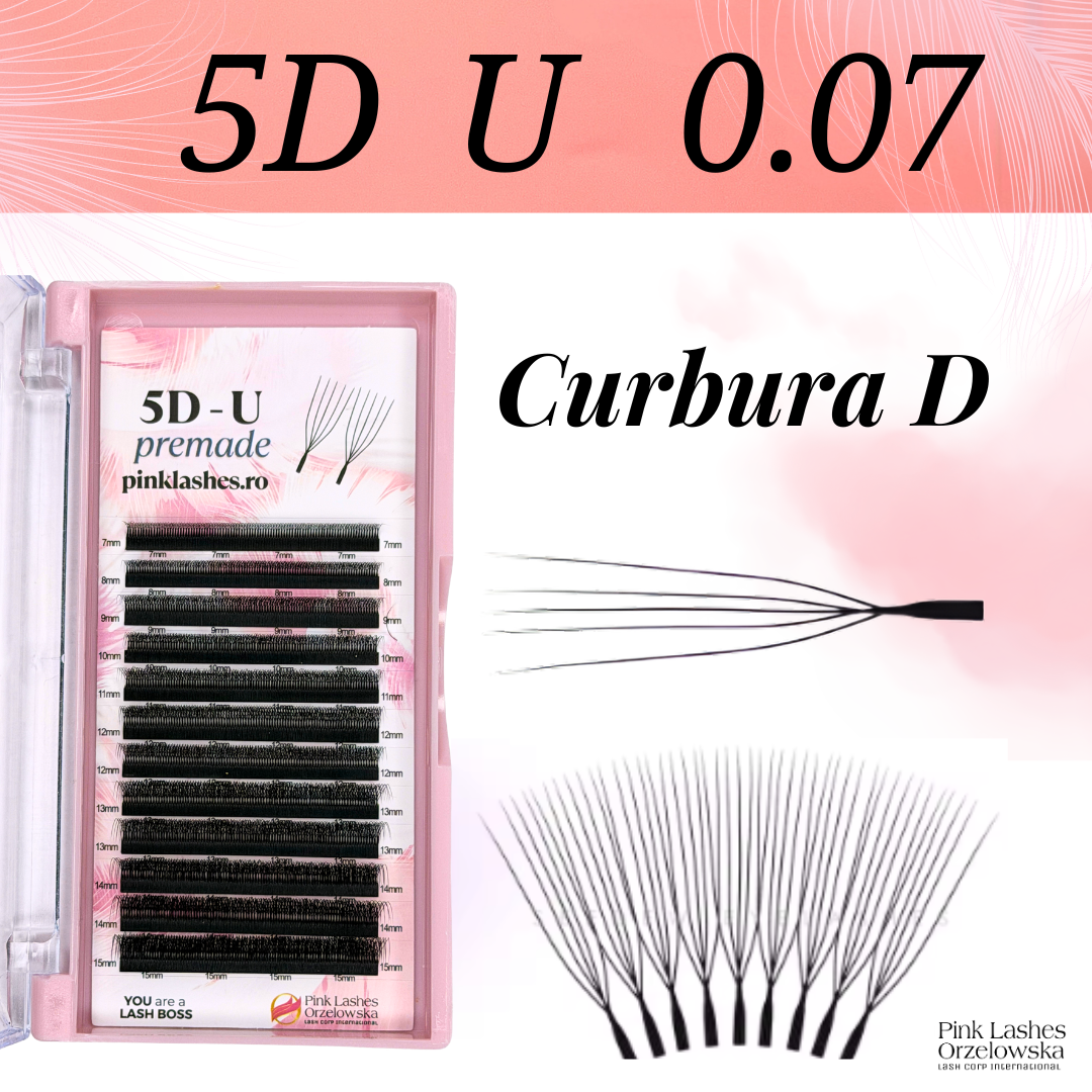 Pre-made 5D U Curbura D Pinky 0.07 - Extensii gene gata facute