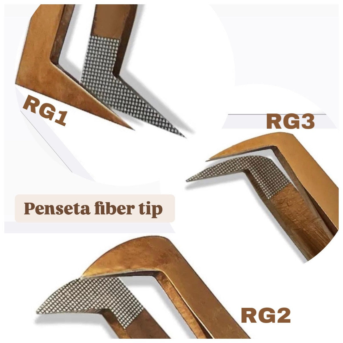 Pensete FiberTip Rose Gold, INOX, pentru extensii gene gata facute sau volum in mana