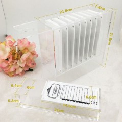 Magic box with 9 long pallets for eyelash extensions, with support, see-through organizer for eyelash extensions