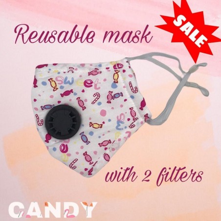 Candy - Face Mask, Fashion Reusable Mask - Breathable & Washable with Soft Elastic Earloop - Protection Cover Mouth & Nose Dust