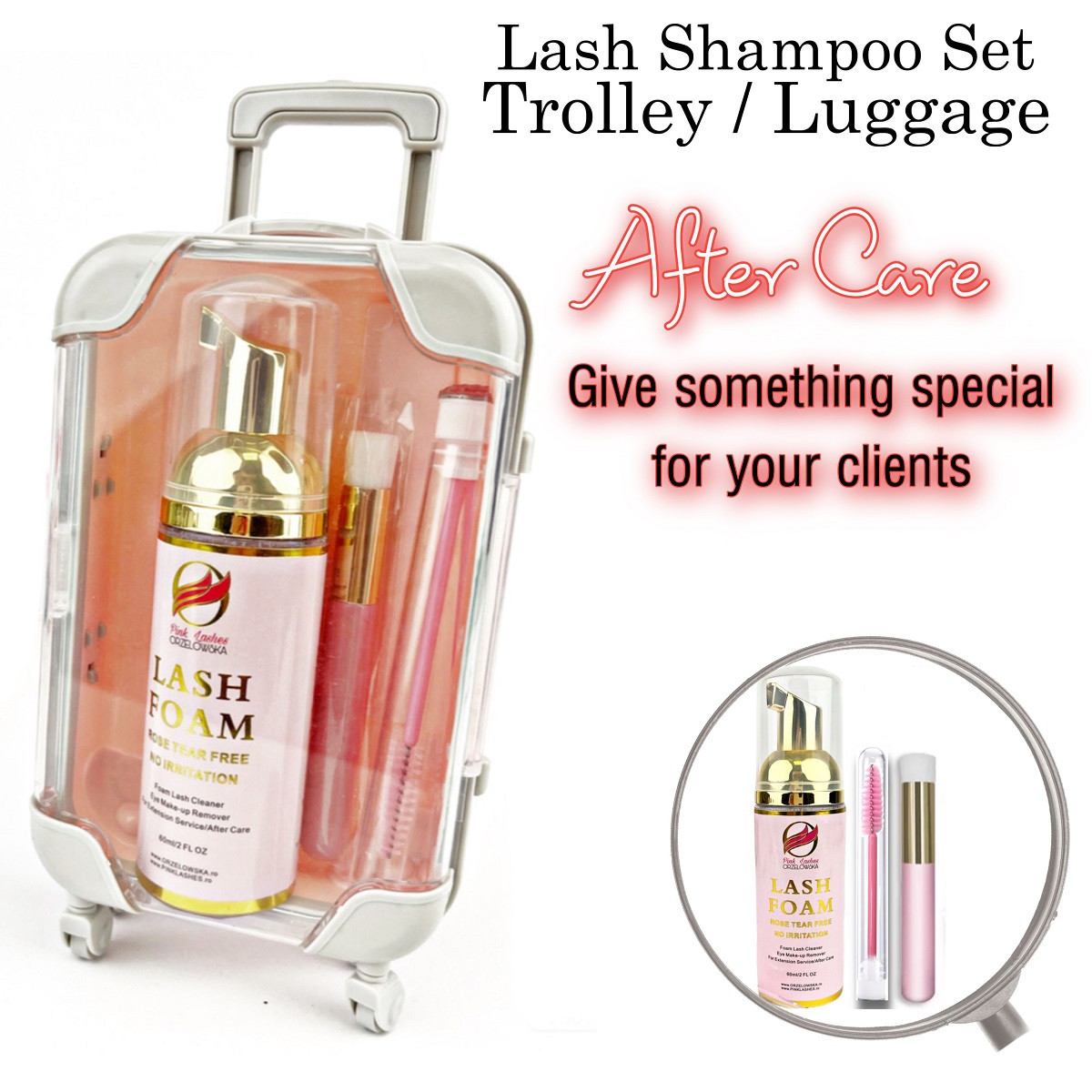 Lash Shampoo set, after-care Trolley, Make it gift for your clients