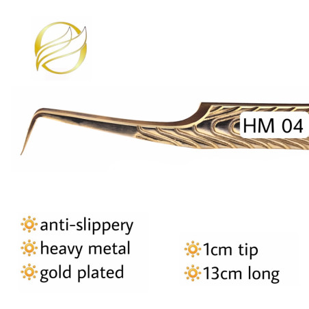 Tweezers HM, for beginners, Non-Slip, Heavy metal, Gold design