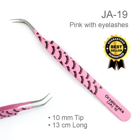 Tweezers JA-19 for volume, Pink with eyelashes