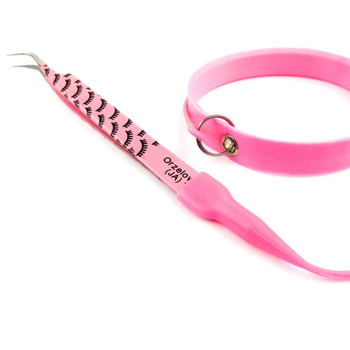 Pink silicon bracelet for tweezer's protection, eyelash extensions