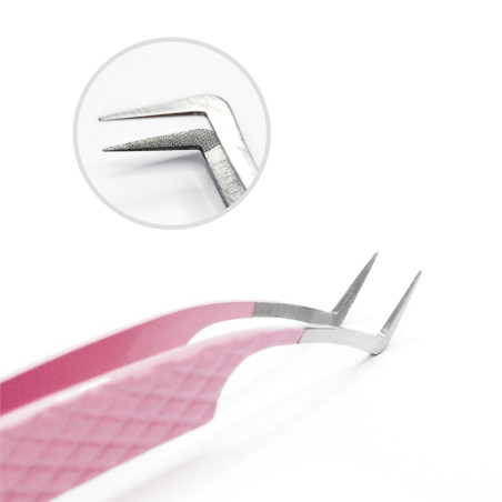 Mega volume Spring JB-001 Tweezer, for eyelash extensions, Pink, with Fiber Tip