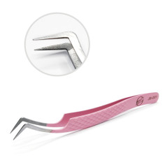 Pinza Mega Volumen Spring JB-001 para extensiones de pestañas, Rosa, con Punta de Fibra