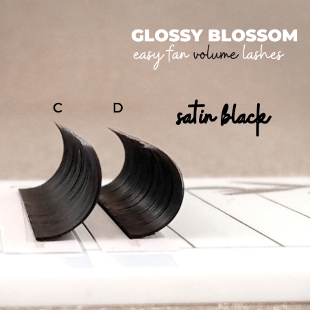 0.07 C Glossy Blossom, extensii gene easy fanning, mega volume lashes, negru usor lucios