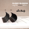 0.07 C Glossy Blossom, abanico fácil, pestañas florales, aspecto sedoso negro, 12 líneas