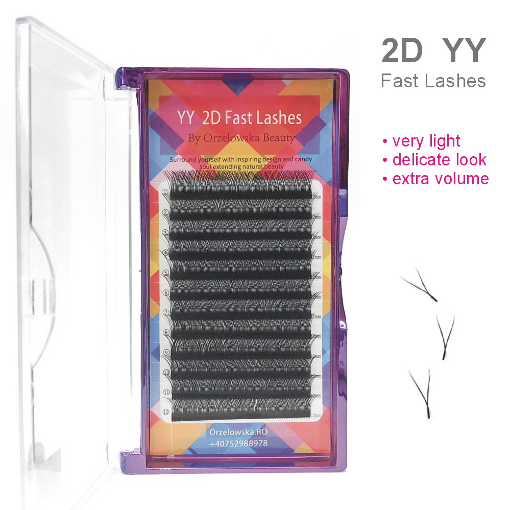 STOCK CLEARANCE 2D YY Fast Lashes Double layer - Premade eyelash extensions, C curl
