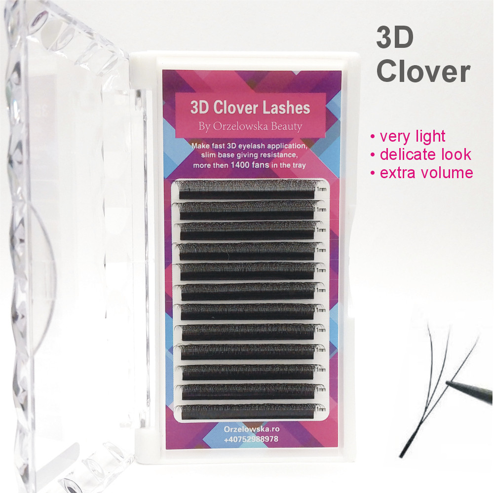 STOCK CLEARANCE -3D Clover Lashes, 0.07mm, Premade lashes, D curl