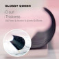 0.07 D Glossy Queen, extensiones de pestañas una por una, negro sedoso, 12 líneas