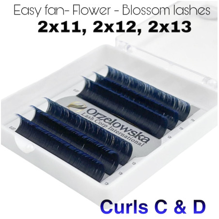 0.07 Easy Fan lashes,mix 11-13, Volum, Blossom flower Ombre - Blu