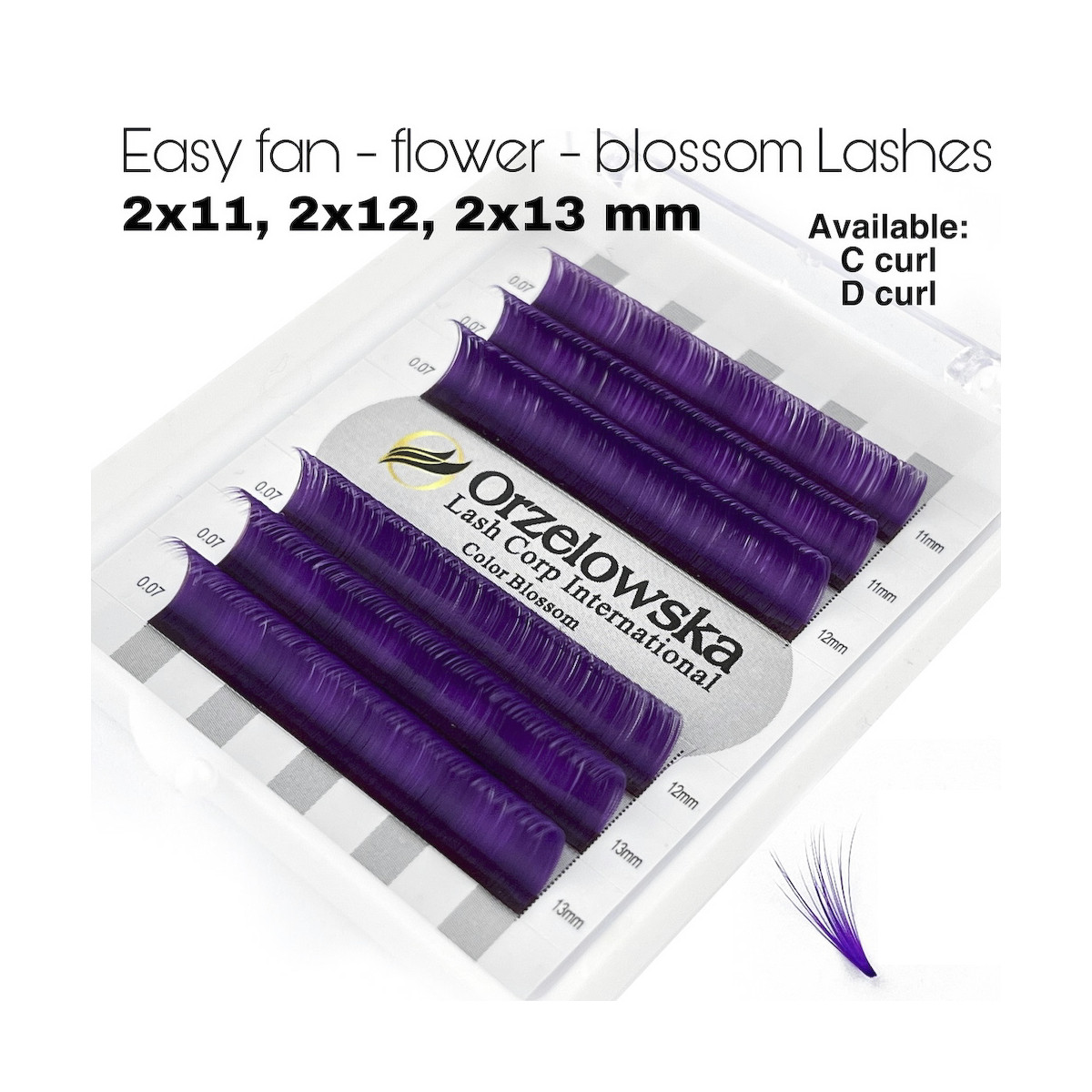 0.07 Easy Fan lashes, mix 11-13,Volum, Blossom flower - Purple