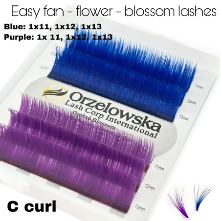 0.07 Easy Fan lashes, Volum, Blossom flower - Albastru & Mov