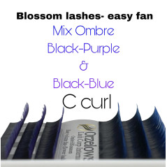 Ombre - Albastru & Mov 11-13mm volum usor, extensii gene Blossom Easy Fan Flower