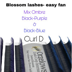 Ombre - Albastru & Mov 11-13mm volum usor, extensii gene Blossom Easy Fan Flower