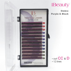 Eyelash extension Ombre iBeauty, black&Purple, thickness 0.10 two tone