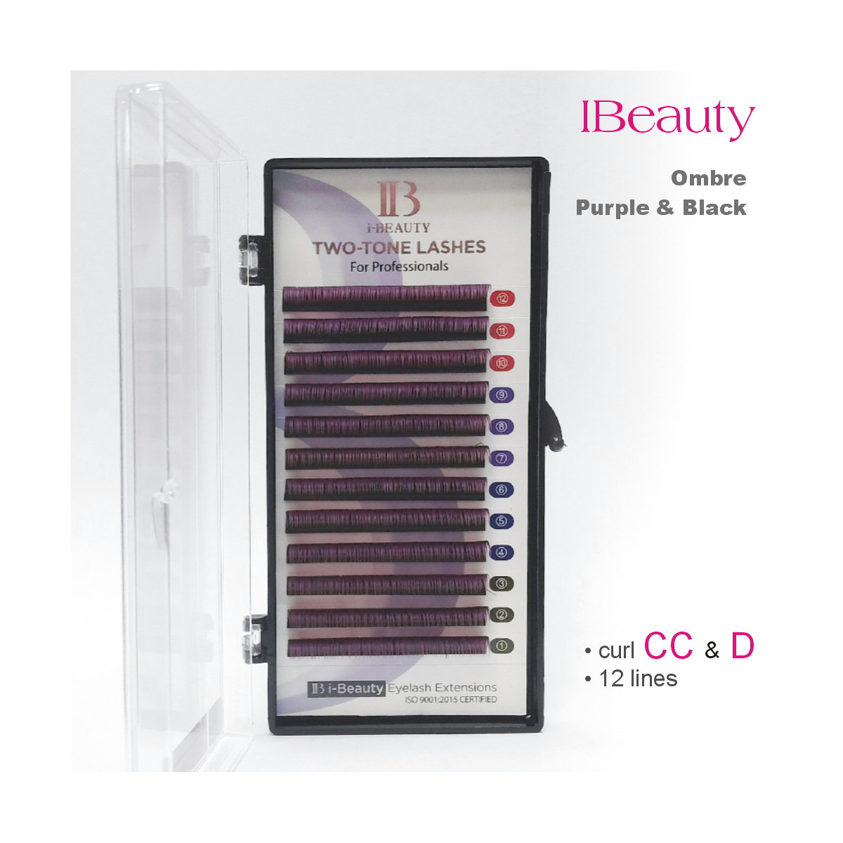 Eyelash extension Ombre iBeauty, black&Purple, thickness 0.10