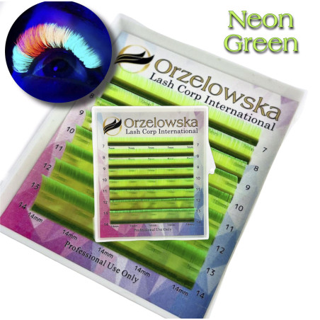 CC 0.07 Mix 7-14 mm, Neon Verde, Extension ciglia finte colorate, 8 linee, Orzelowska
