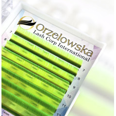 CC 0.07 Mezcla de Pestañas de Color 7-14 mm, Verde Neón, extensiones de pestañas, bandeja con 8 líneas, Orzelowska