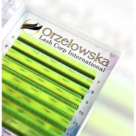 CC 0.07 Mix 7-14 mm, Neon Verde, Extension ciglia finte colorate, 8 linee,  Orzelowska