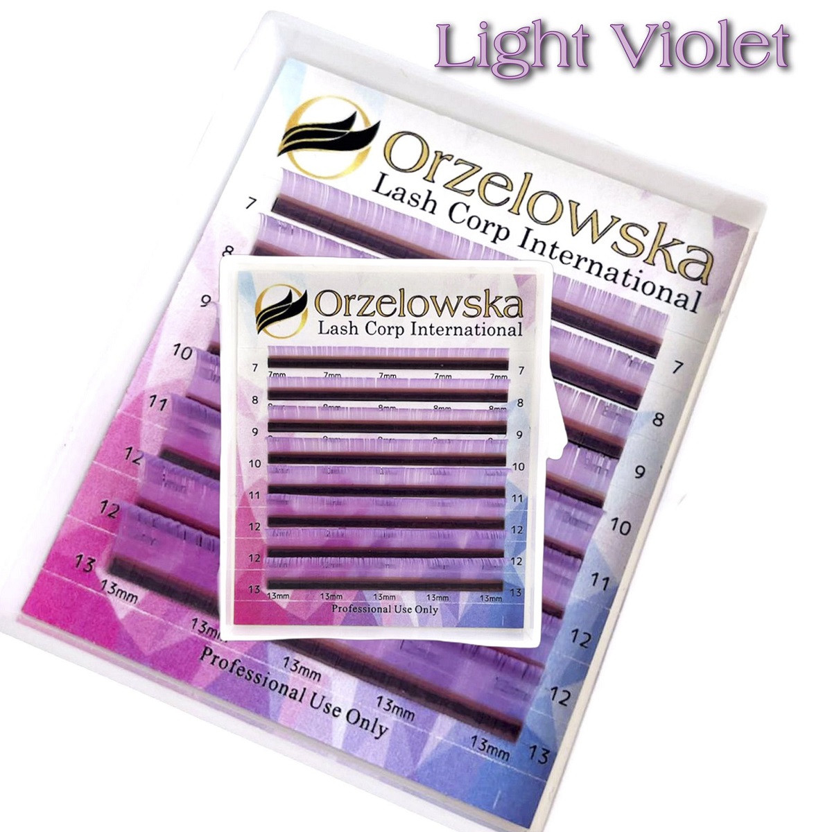 CC 0.07 Color Lashes, Lilac - Light Violet, eyelash extensions, tray with 8 lines, Orzelowska