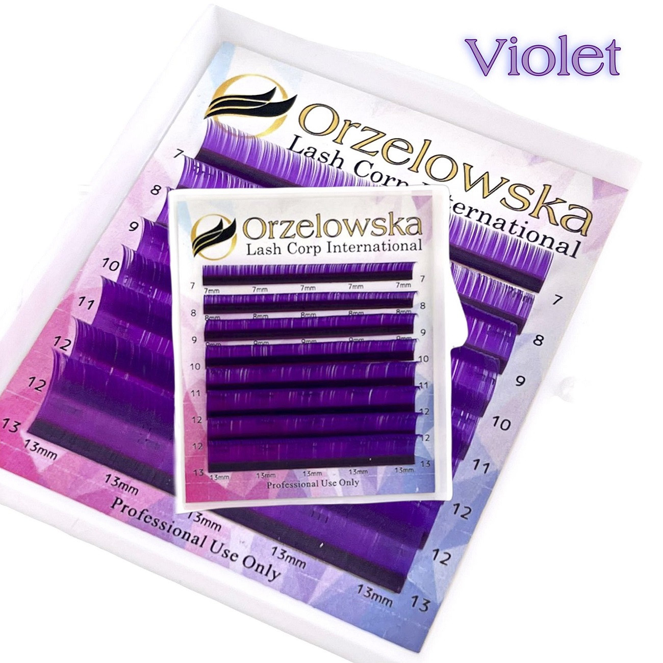 CC 0.07 Pestañas de Color, Violeta, extensiones de pestañas, bandeja con 8 líneas, Orzelowska