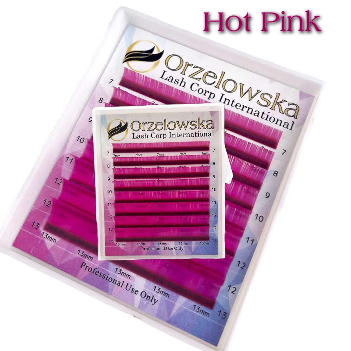 CC 0.07 Color Lashes, Hot Pink, eyelash extensions, tray with 8 lines, Orzelowska