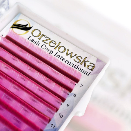 0.07 CC - Extension per ciglia finte Fucsia, color pastello, scatola con 8 linee, Orzelowska