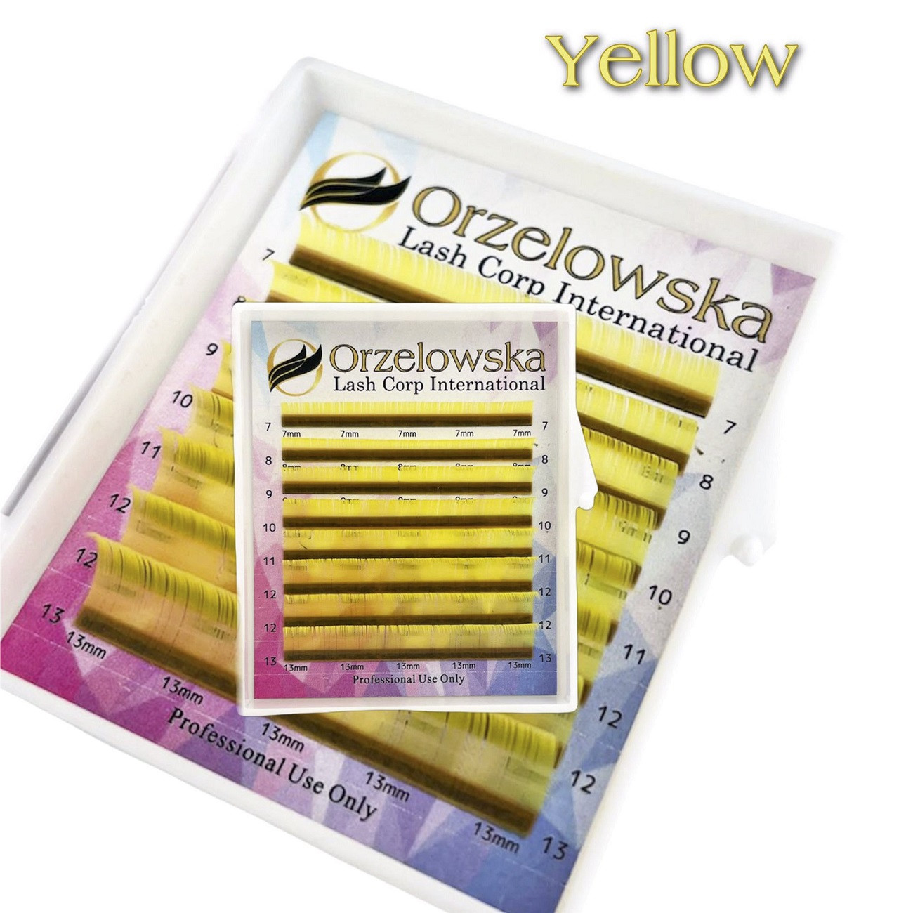 0.07 CC - Extension per ciglia finte Gialle, color pastello, scatola con 8 linee, Orzelowska