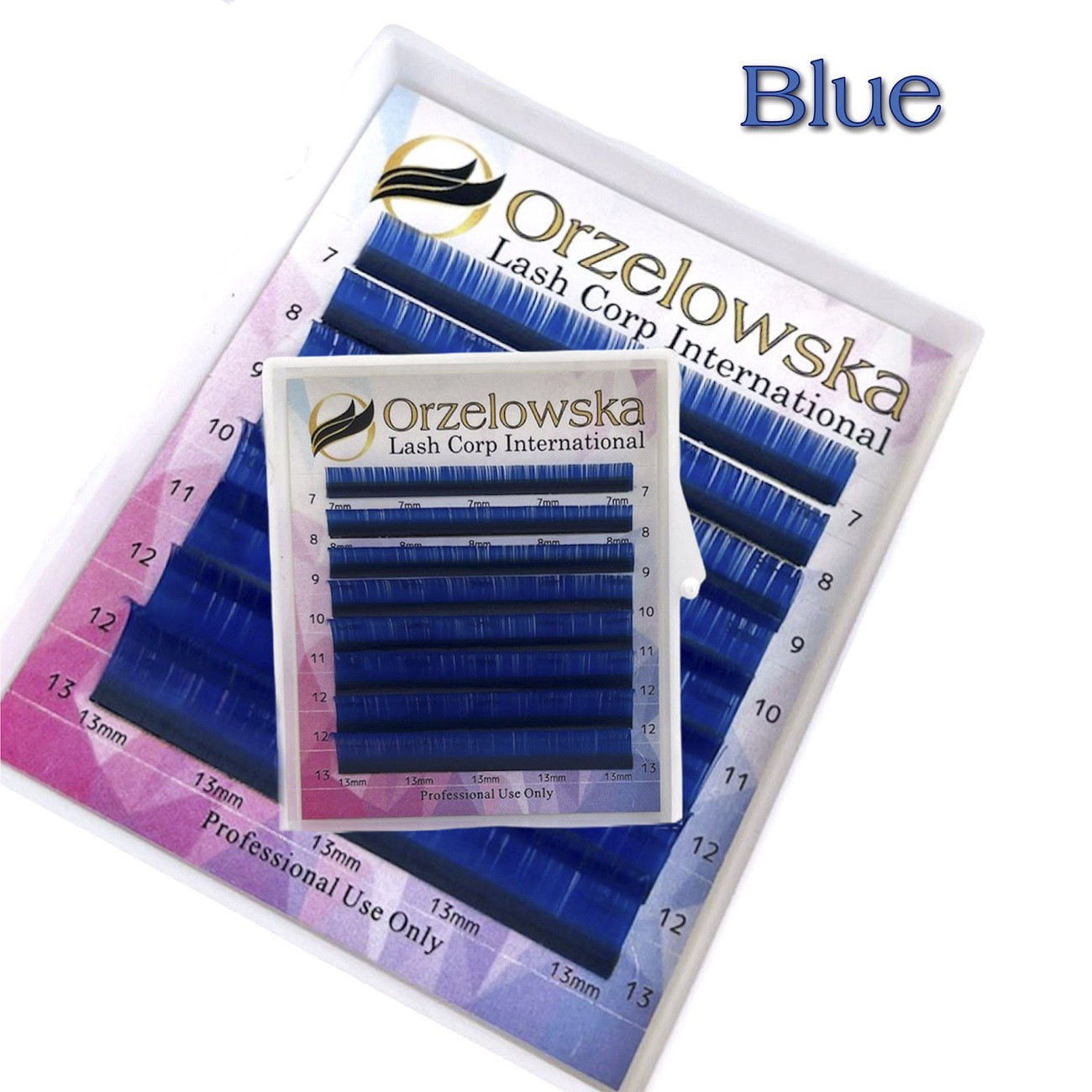 CC 0.07 Pestañas de Color, Azul, extensiones de pestañas, bandeja con 8 líneas, Orzelowska