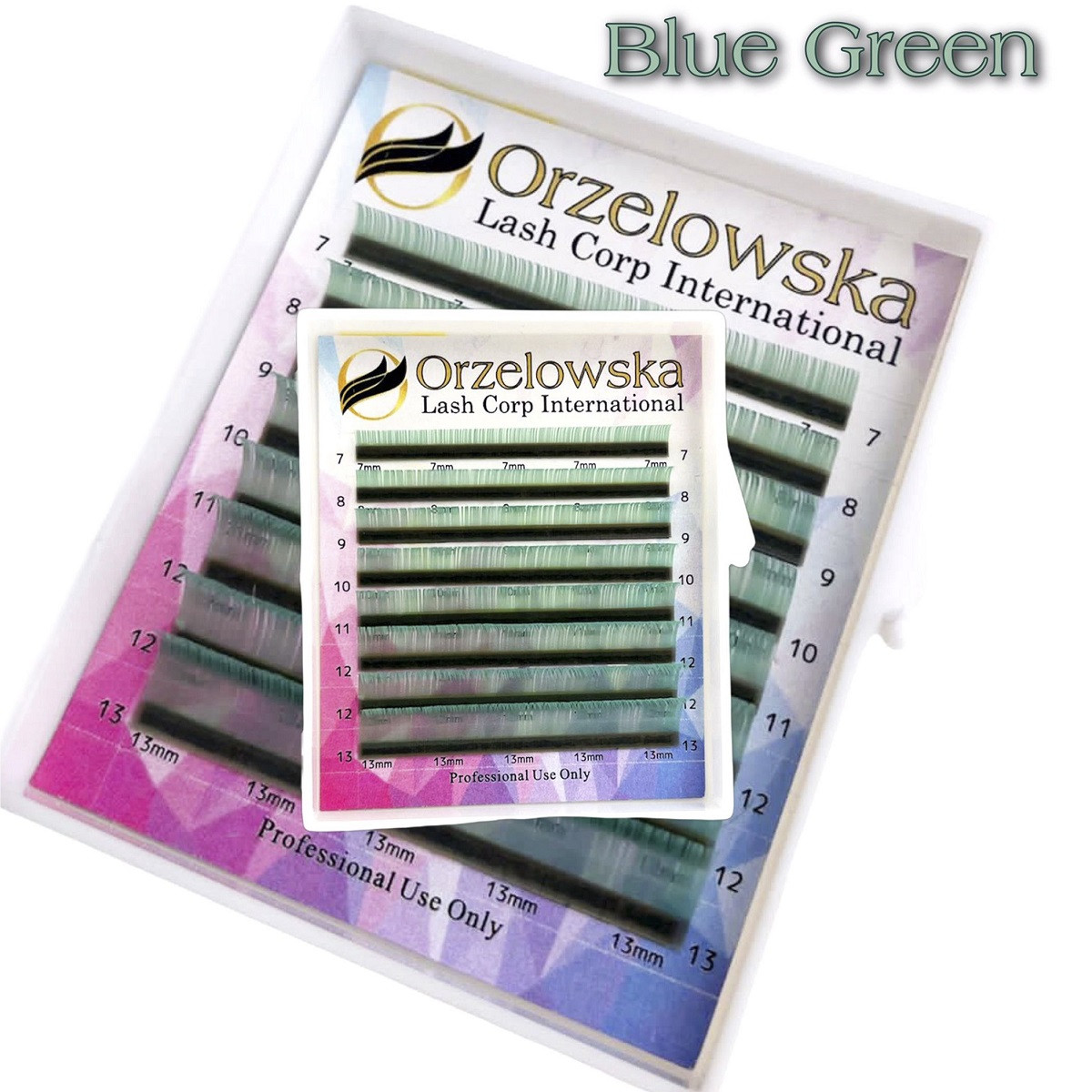 0.07 CC Albastru-Verde, B Green Extensii gene colorate, cutie cu 8 linii, Orzelowska