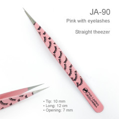 Pinzette Straight Tweezer JA 90, pink with eyelashes
