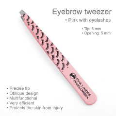 PinkLashes Professional Tweezers for eyebrows, with a sharp angled tip