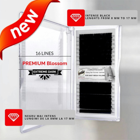0.07 CC Premium Blossom, extensii gene easy fan, negru intens, 16 linii