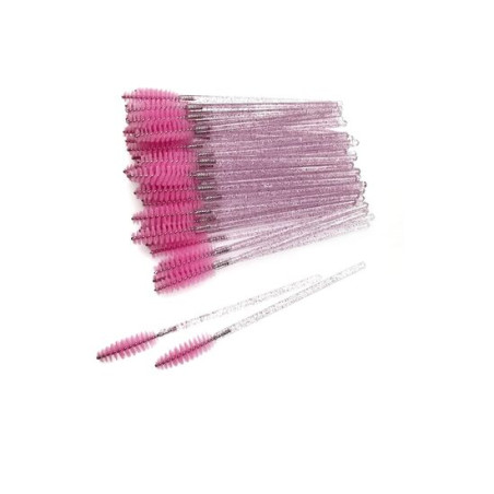 Cepillos de máscara con purpurina para peinar extensiones de pestañas - 50 piezas, Rosa claro