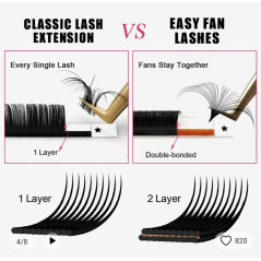 9mm 0.07 Premium Blossom, easy fan eyelash extensions, intense black