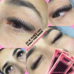 3D W double tips PINKY, Curl D : pre-made eyelash extensions, quick volume