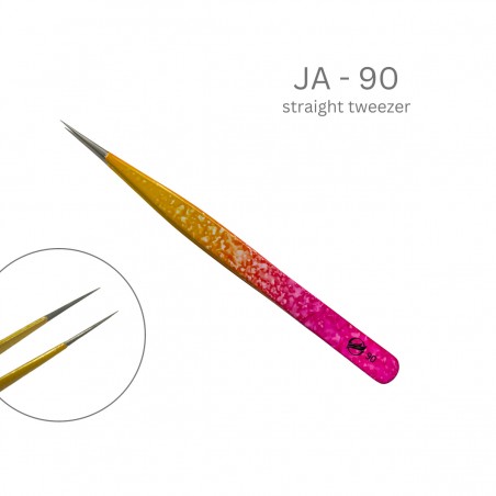 Pinzas Rectas JA 90, para Extensiones De Pestañas, yellow-pink