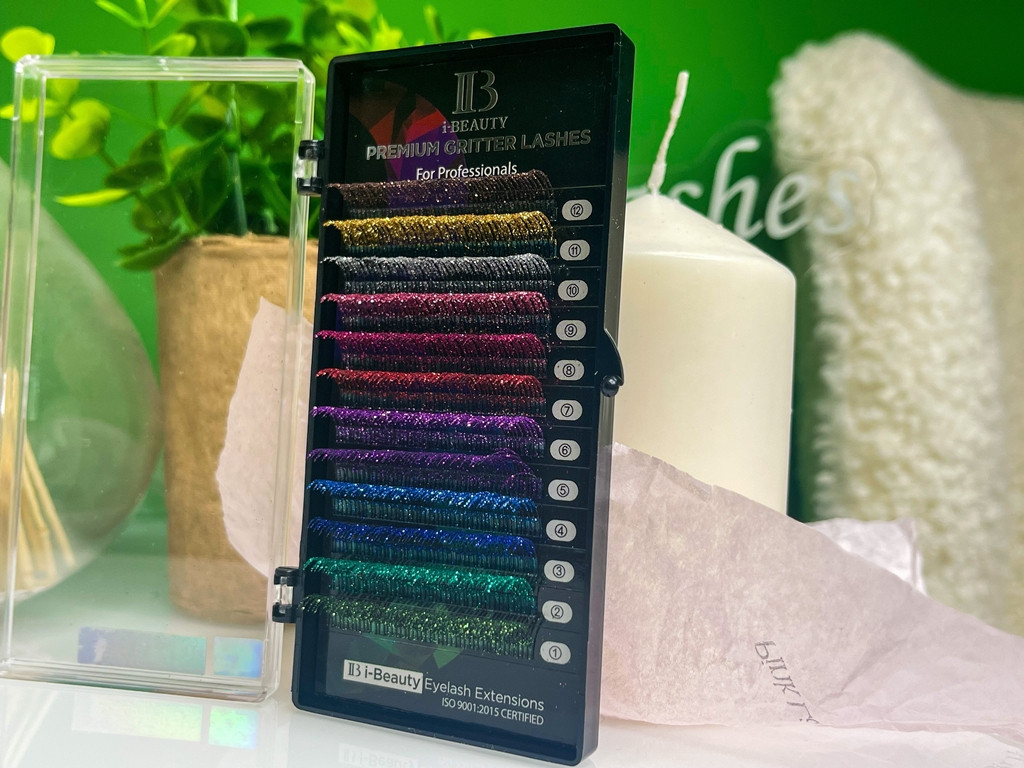 Eyelashes with glitter mix colors iBeauty, Premium Glitter, 0.15mm