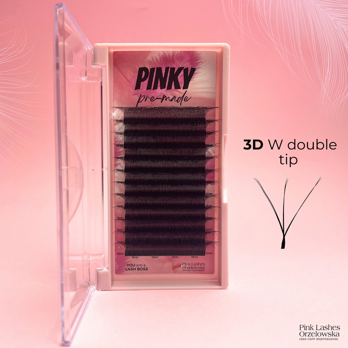 3D W PINKY, Curl D, premade - ciglia finte pronte all'uso, volume rapido