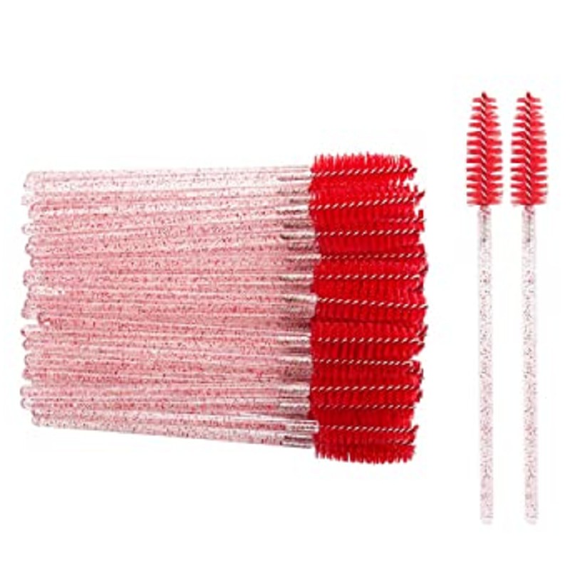Glitter Mascara Wand for brushing the eyelash extensions - 50 pcs , Red