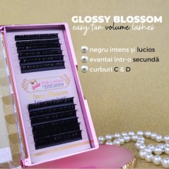 0.07 D Glossy Blossom, extensii gene easy fanning, mega volume lashes, negru usor lucios