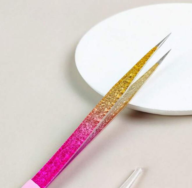 Tweezer JA 90 straight, For Eyelash Extensions, yellow pink