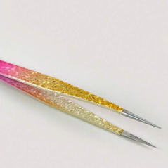 Tweezer JA 90 straight, For Eyelash Extensions, yellow pink