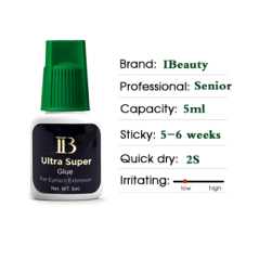 Ibeauty green cap, Ultra Super Glue 10ml, drying time 1-2 sec, , resistance 4-6 weeks, adhesive for advanced lash artists