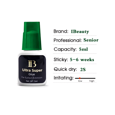 Ibeauty green cap, Ultra Super Glue 10ml, drying time 1-2 sec, , resistance 4-6 weeks, adhesive for advanced lash artists