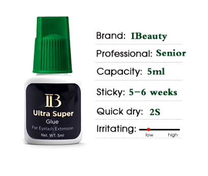 Ultra Super Glue 5ml, drying time 1-2 sec, iBeauty, resistance 4-6 weeks, adhesive for advanced lash artists