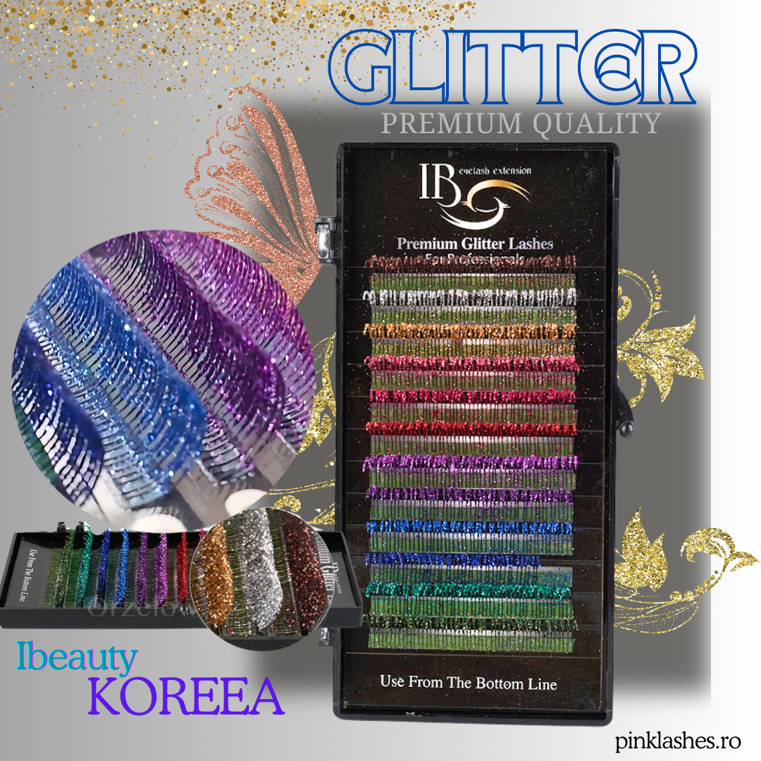 Ciglia con colori mix glitter iBeauty, Premium Glitter, 0.15mm